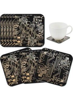 Nuenen 8 Pcs Square Drink Coasters Set Funny Circuit Board Design with 32 Nonslip Pads Black PCB Material