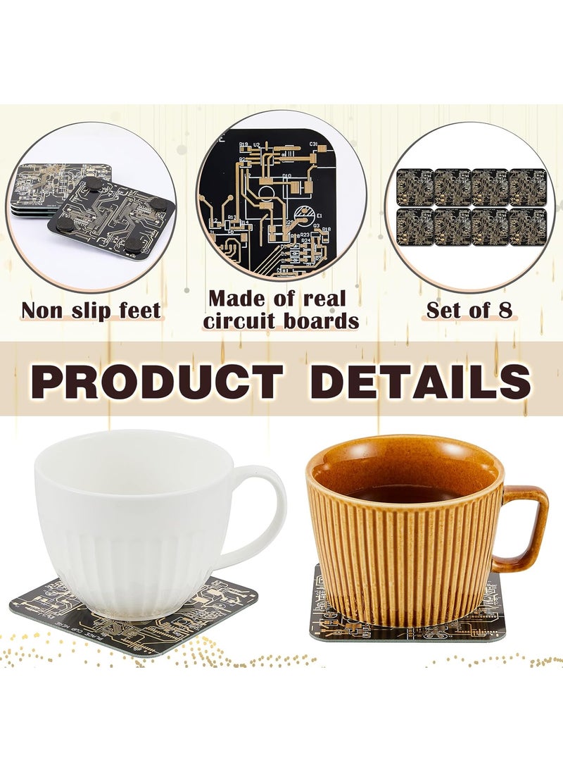 Nuenen Nuenen 8 Pcs Square Drink Coasters Set Funny Circuit Board Design with 32 Nonslip Pads Black PCB Material  - Image 4