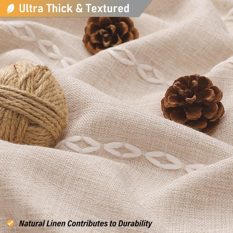 BTTN Extra Long Shower Curtain, 72x96 Long Striped Boho Chic Linen Fabric Heavy Duty Shower Curtain Set with Hooks, Tall Bohemian Farmhouse Luxury Tassel Cloth Shower Curtains for Bathroom, Tan/Taupe - Image 2