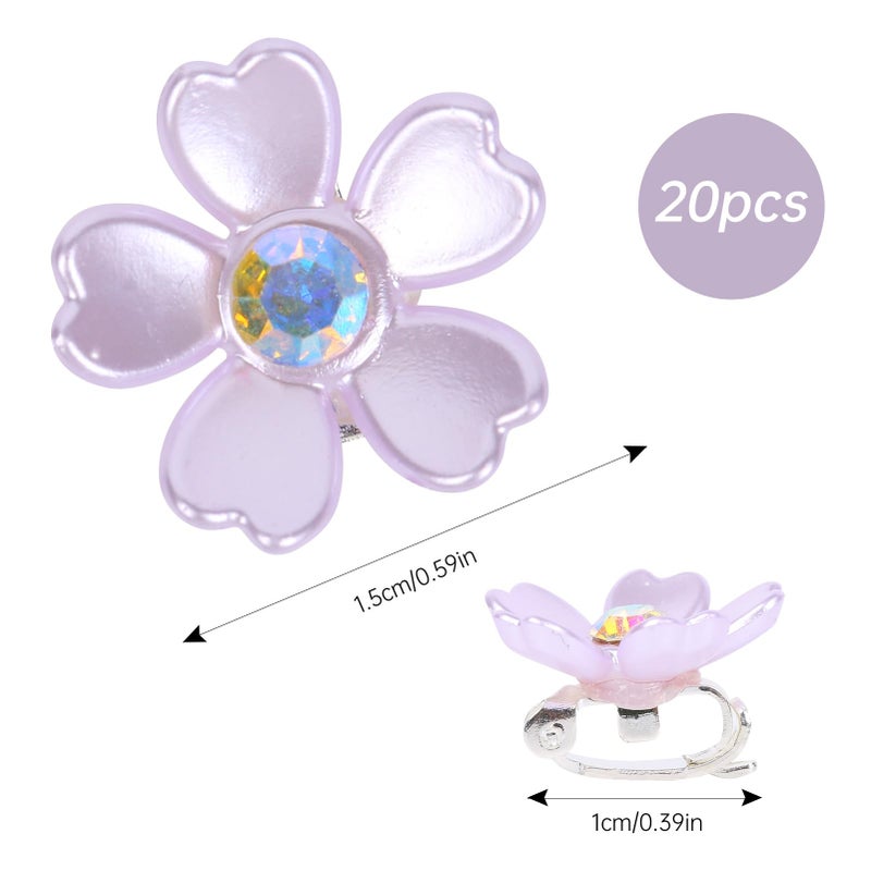 Aesnoun 20 Pcs Small Mini Pearl Flower Hair Clips, Mini Purple Flower Claw Design Sweet Artificial Bangs Clips with Crystal, Decorative Cute Hair Accessories for Women and Girls Party Birthday Festival - Image 2