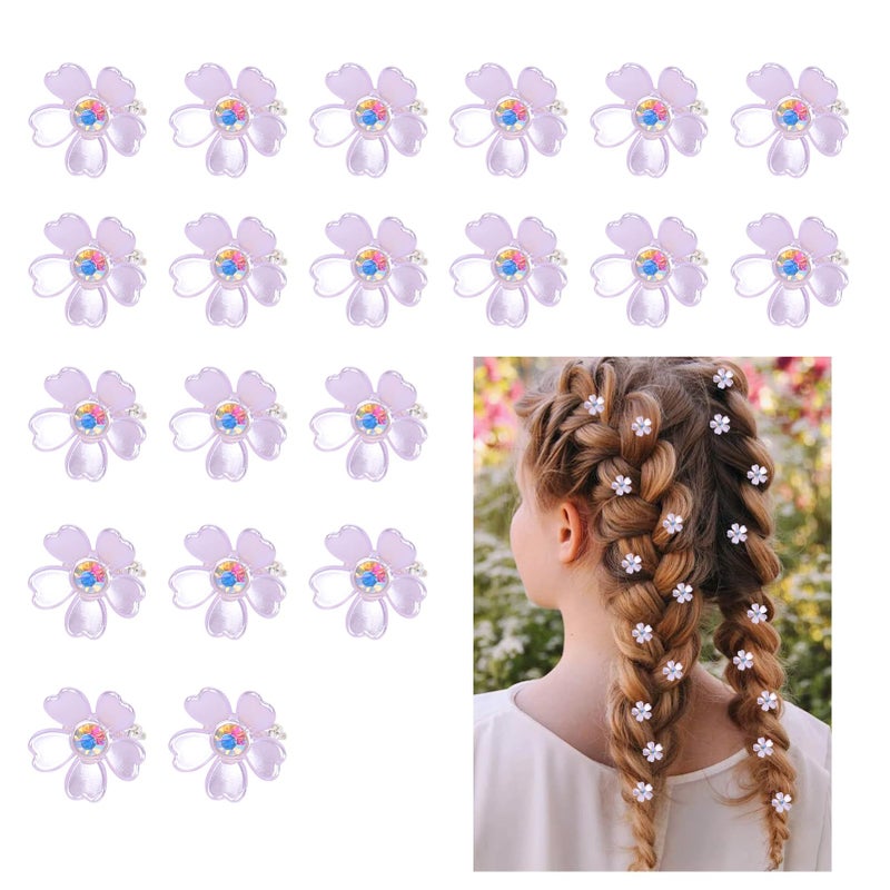 Aesnoun 20 Pcs Small Mini Pearl Flower Hair Clips, Mini Purple Flower Claw Design Sweet Artificial Bangs Clips with Crystal, Decorative Cute Hair Accessories for Women and Girls Party Birthday Festival - Image 1