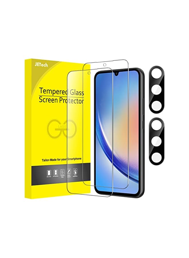 JETech Screen Protector for Samsung Galaxy A34 5G 6.6-Inch with Camera Lens Protector, 9H Tempered Glass Film, HD Clear, 2-Pack Each - Image 1
