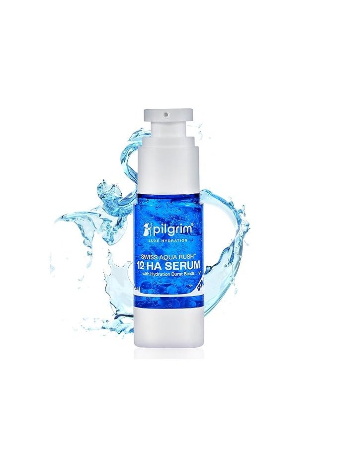 PILGRIM Pilgrim Swiss Aqua Rush™ 12 HA Serum (hyaluronic acid) with Hydration Burst Beads |Crafted with powerful hydrators-12 hyaluronic acid, Swiss Aqua Rush™, Copper Tripeptide |Long lasting hydration| 30ml - Image 1