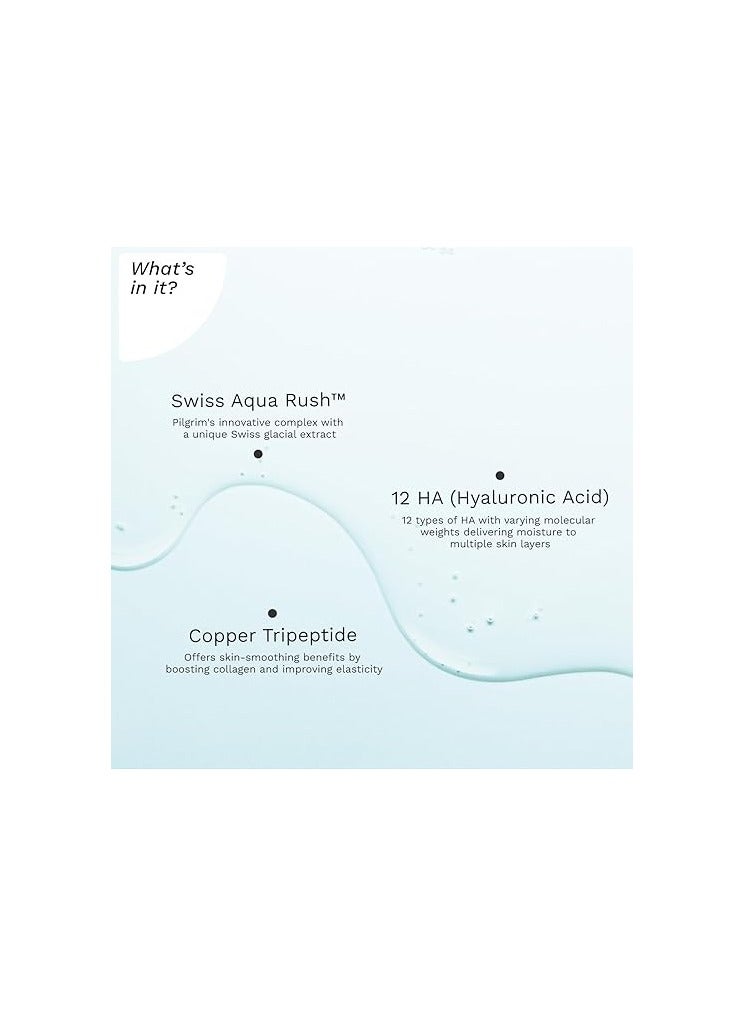 PILGRIM Pilgrim Swiss Aqua Rush™ 12 HA Serum (hyaluronic acid) with Hydration Burst Beads |Crafted with powerful hydrators-12 hyaluronic acid, Swiss Aqua Rush™, Copper Tripeptide |Long lasting hydration| 30ml - Image 4