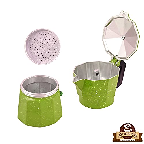 3D CREATIONS Aluminium Espresso Stove Percolator Polished Cups (Green, 9 Cups) - Image 3