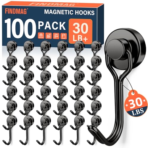 FINDMAG 100 Pack Magnetic Hooks 30 LB Magnetic Hooks for Cruise Cabins Strong Rare Earth Magets with Hooks for Refrigerator Magnetic Hanger for Office Kitchen Bathroom Garden Beach Black - Image 1