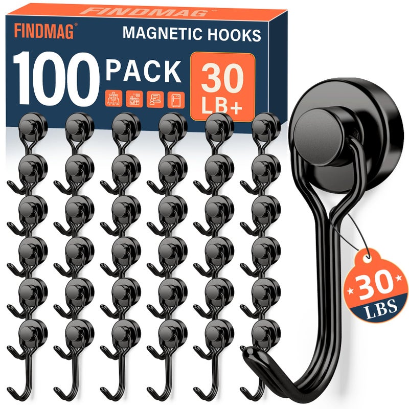 FINDMAG 100 Pack Magnetic Hooks 30 LB Magnetic Hooks for Cruise Cabins Strong Rare Earth Magets with Hooks for Refrigerator Magnetic Hanger for Office Kitchen Bathroom Garden Beach Black - Image 2