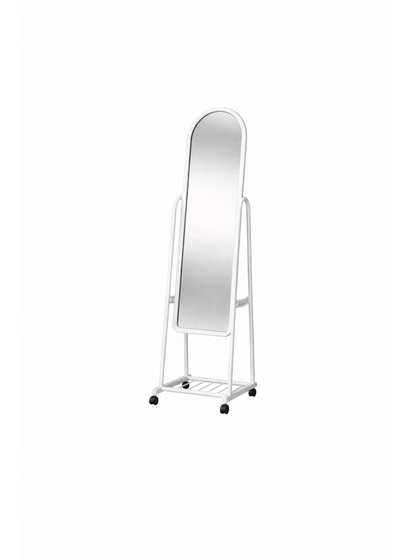 Raqi Full Length Standing Mirror with Wheels and Stand – Durable white Metal Frame – Modern Rolling Floor Mirror for Bedroom and Dressing Room 150×38 cm - Image 2