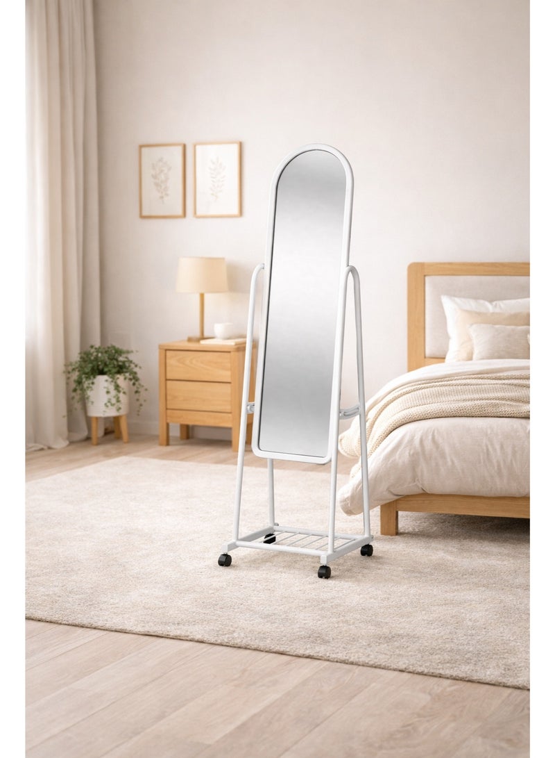 Raqi Full Length Standing Mirror with Wheels and Stand – Durable white Metal Frame – Modern Rolling Floor Mirror for Bedroom and Dressing Room 150×38 cm - Image 4