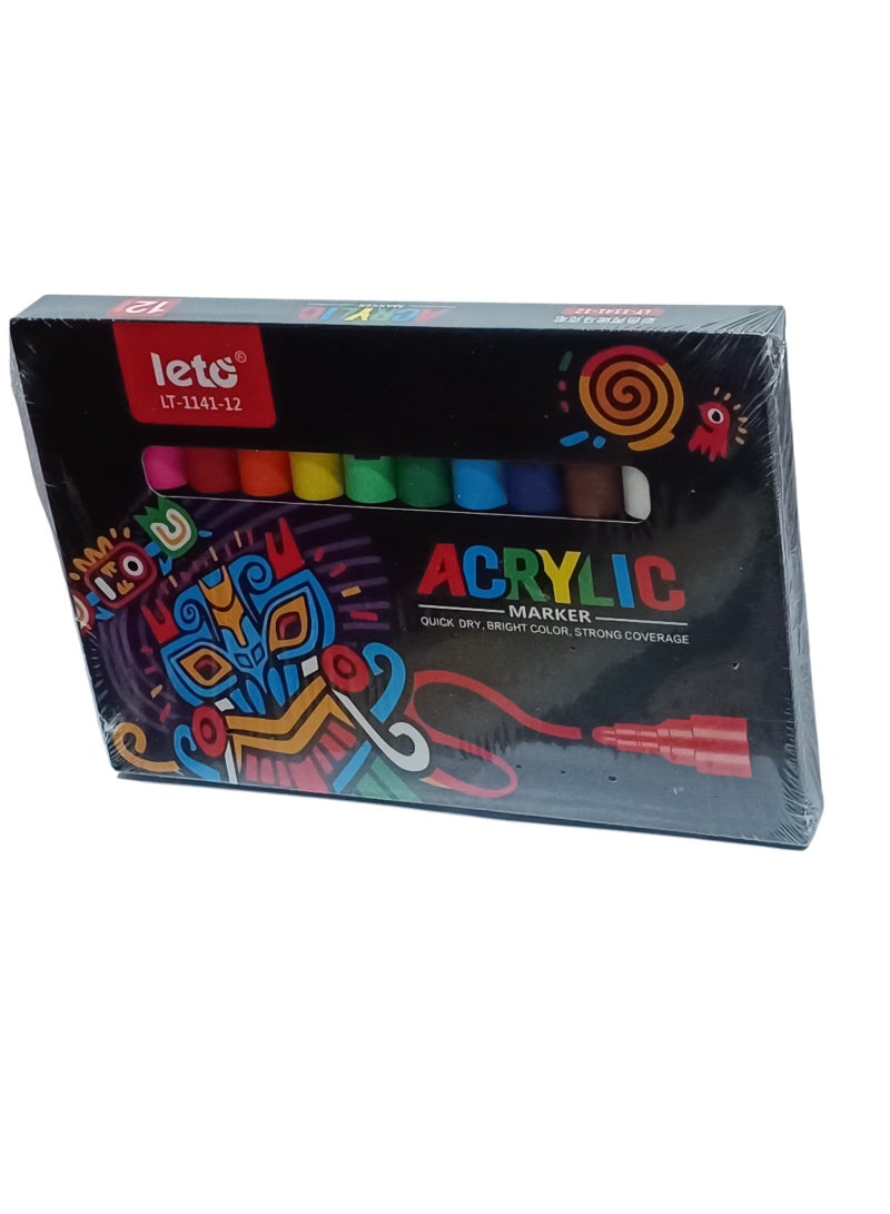 Leto 12 -Piece Paint Marker Set – Art Markers for Fabric, Rock, Canvas, School & DIY Crafts – Vibrant Water-Based Paint Pens for Artists and Kids - Image 2