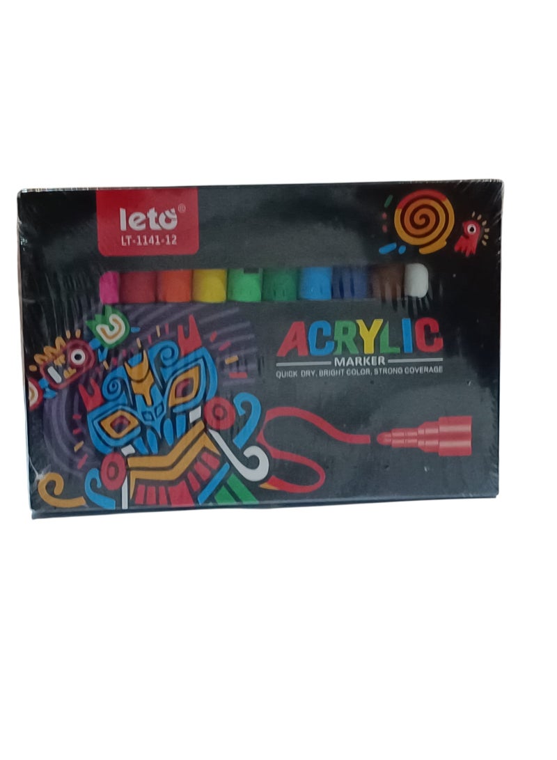 Leto 12 -Piece Paint Marker Set – Art Markers for Fabric, Rock, Canvas, School & DIY Crafts – Vibrant Water-Based Paint Pens for Artists and Kids - Image 1