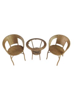 SILA 2 Seater Outdoor Seating Chair & Table Set Garden Patio Coffee Table Set Outdoor Balcony Wicker Furniture with 1 Table & 2 Chairs Set (GOLD)  - Image 1