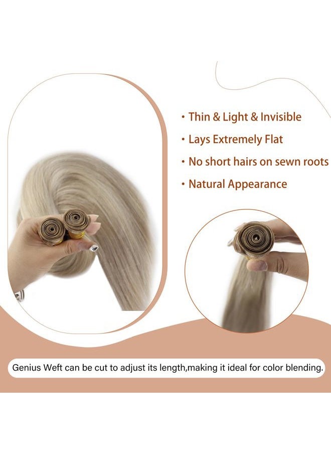 Full Shine 22 Inch Human Hair Weft Sew In Hair Extensions Real Human Hair Hand Tied Hair Extensions Straight Remy Hair For Women Color Ash Blonde Highlight Bleach Blonde Bundles Human Hair 60G  - Image 4