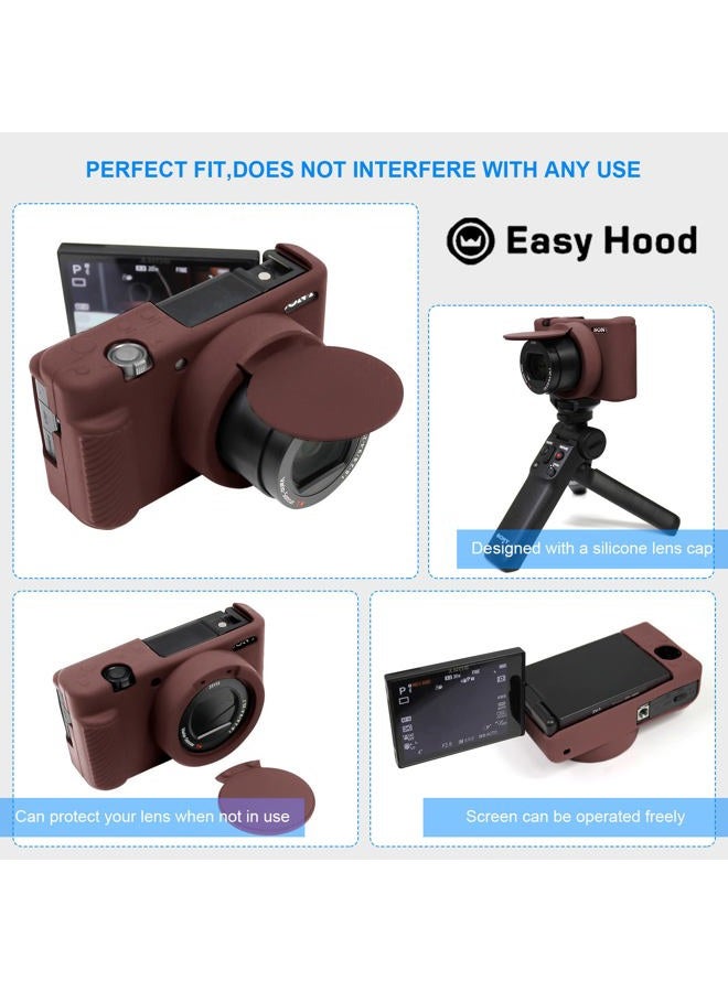 Easy Hood Camera Case for Sony ZV-1 Camera Removable Lens Cover,Anti-Scratch Silicone Soft Camera Case Compatible with Sony ZV-1 ZV1 Camera(Coffee) - Image 5
