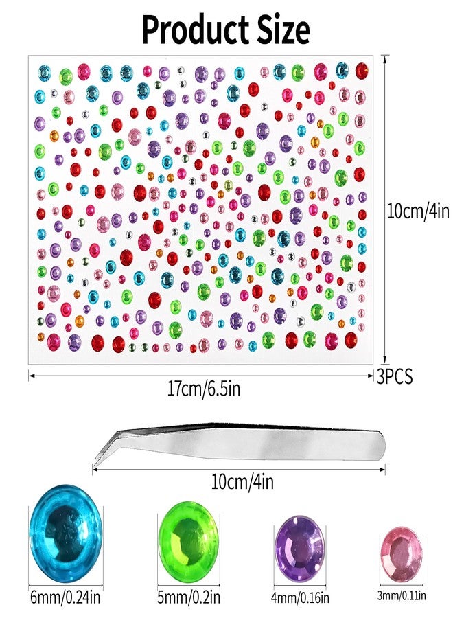 Doneace 975Pcs Face Gems Hair Gems, Self-Adhesive Face Jewels Eye Jewels Rhinestones 3/4/5/6 mm Face Gems Stick on, Rhinestones Gems Crystals for DIY Face Eyes Makeup Body, Crafts (Color) - Image 2