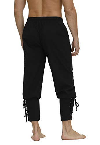 Zhitunemi Men's Ankle Banded Cuff Renaissance Pants Medieval Viking Navigator Trousers Pirate Cosplay Costume with Drawstrings Black-L - Image 2