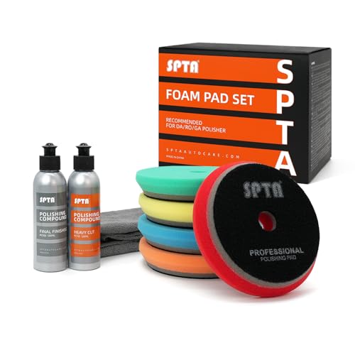 SPTA HD Buffing Polishing Pads 6 Inch Orbital Buffer Pads Hook and Loop Buffing Pads Foam Polish Pad 5 Grits from Coarse to Fine for 6 Inch DA Rotary Polisher Compounding Polishing and Waxing - Image 1