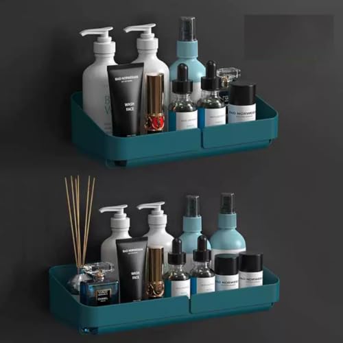 MorivaHomes Self-Adhesive Bathroom Storage Wall Mounted Organiser Holder Shelf Rack/Accessories (Dark Green, Pack of 2) - Image 1