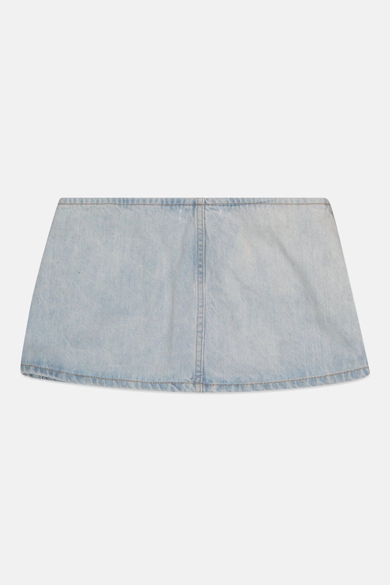 Bershka Women Washed Denim Mini Skirt, Light Blue - Image 3
