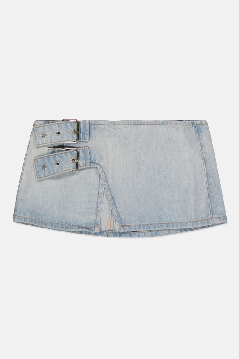 Bershka Women Washed Denim Mini Skirt, Light Blue - Image 2