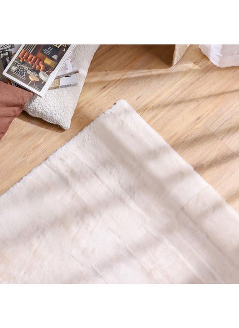 Sable Solid Soft Fur Rug  Polyester Area Rug Floor Covering L300xW200cm-Pearl White