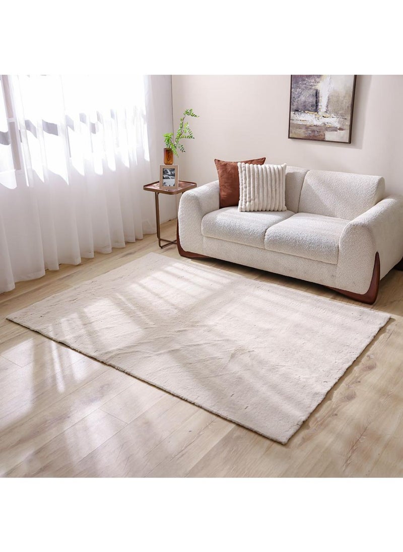 Sable Solid Soft Fur Rug  Polyester Area Rug Floor Covering L300xW200cm-Pearl White