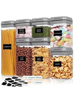 Arabest 7 Pack Airtight Kitchen Storage Organizer, Stackable Boxes Containers with Labels, Cereal & Dry Food Storage Containers for Sugar, Snack, Baking Supplies  - Image 1