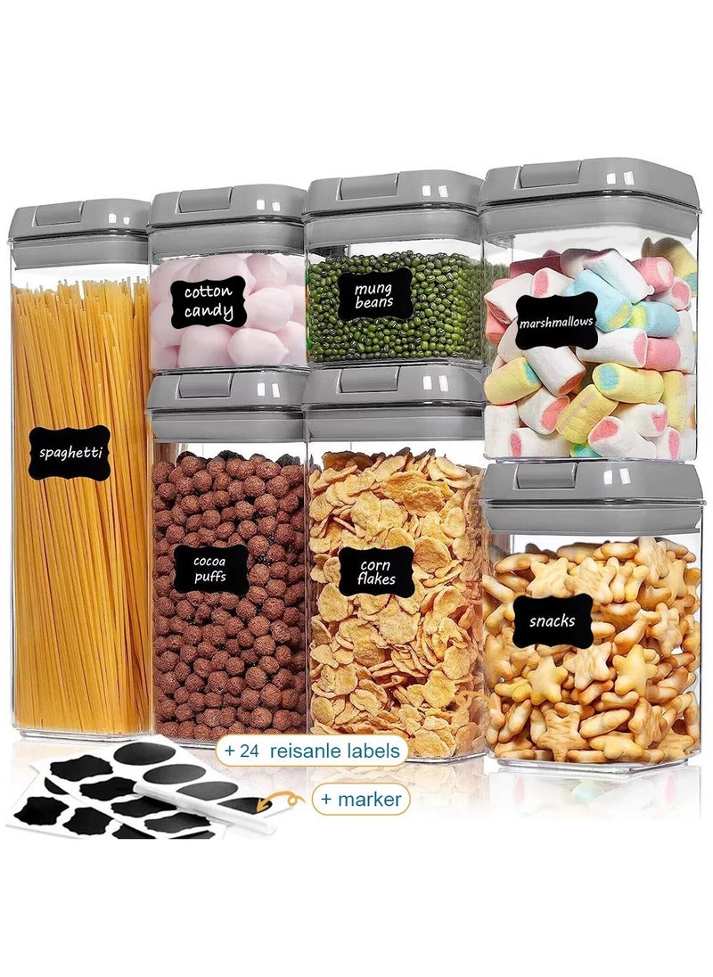 Arabest - 7 Pack Airtight Kitchen Storage Organizer, Stackable Boxes Containers with Labels, Cereal & Dry Food Storage Containers for Sugar, Snack, Baking Supplies - Image 1