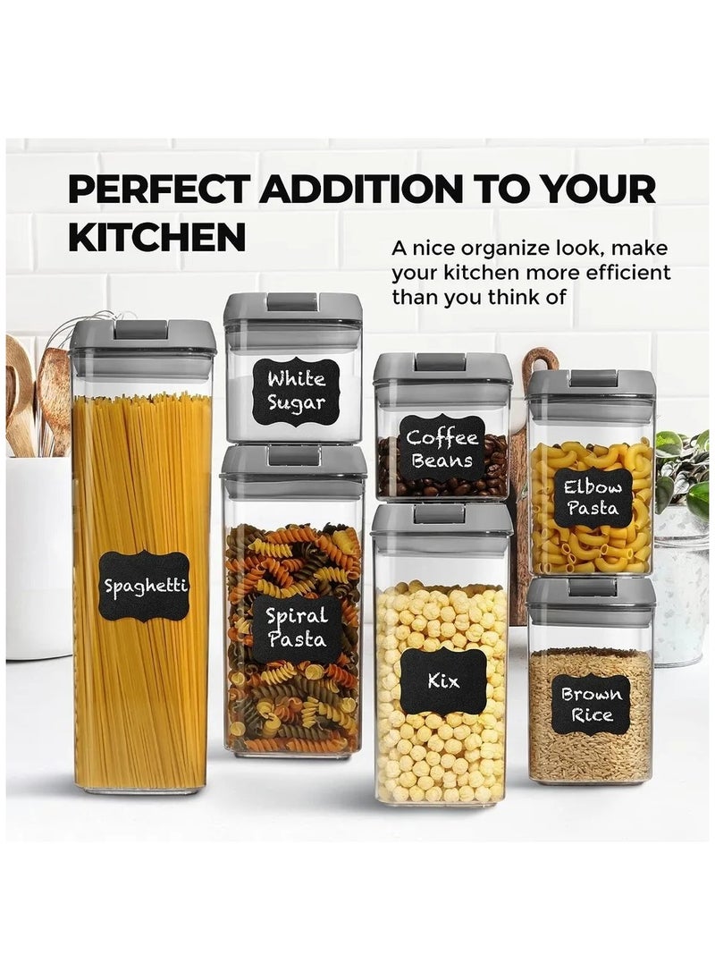 Arabest - 7 Pack Airtight Kitchen Storage Organizer, Stackable Boxes Containers with Labels, Cereal & Dry Food Storage Containers for Sugar, Snack, Baking Supplies - Image 1