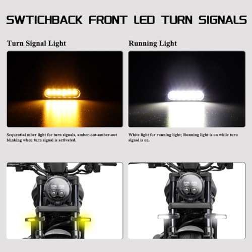 FACAILAHA Motorcycle Front Fork LED Turn Signals Universal Sequential Switchback Running Lights 12V Amber Blinkers W/Mounting Bracket fit Honda Harley Yamaha Suzuki Kawasaki - Image 3