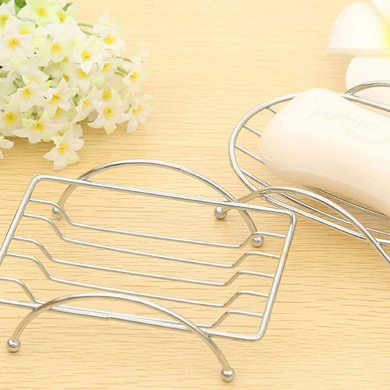 comfrt 2pcs Stainless Steel Soap Tray Shower Bar Soap Holder Drain Soap Rack for Toilet Bathroom Kitchen (Oval Square Each Pattern 1pcs) - Image 3