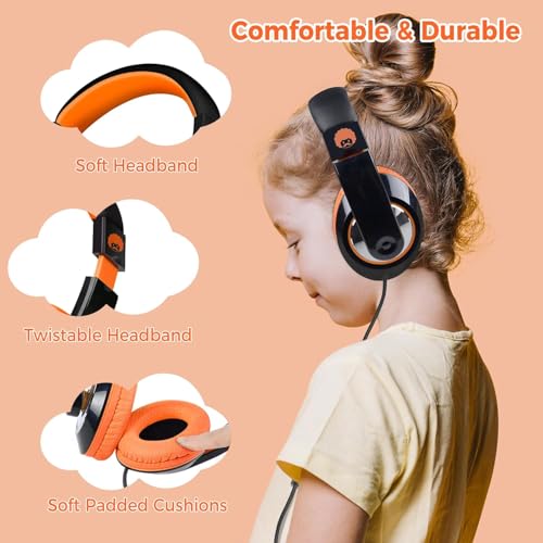 rockpapa Comfort+ Kids Headphones with Microphone, Boys Girls Student Over-Ear Headphones Wired for School Classroom Laptop PC Computer Tablet Black Orange - Image 2