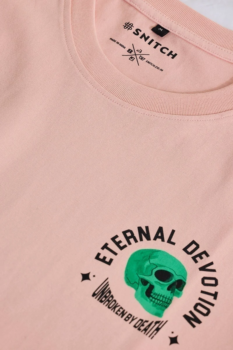 سنيتش تيشيرت ضيق بطبعة جرافيك وردي إضاءة أبدية