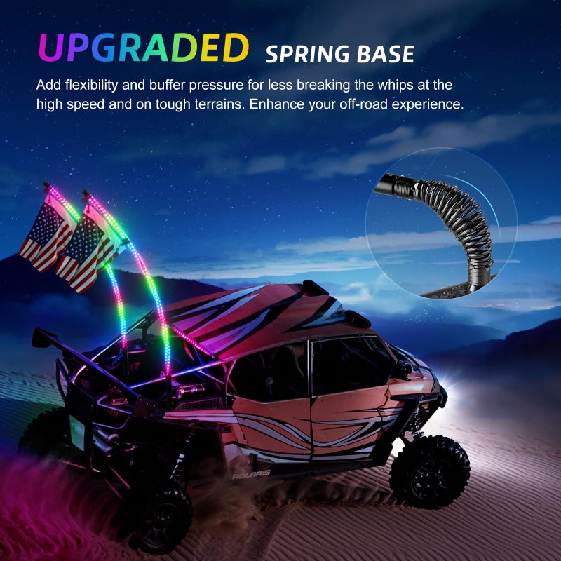Ehaho 2 Pack 5FT Whip Lights with Spring Base,LED Whip Light with App & Remote Control, Spiral RGB Chasing Lighted Whips with Rocker Switch, Music Whip Light for UTV ATV Polaris RZR Can-Am SXS Truck - Image 4