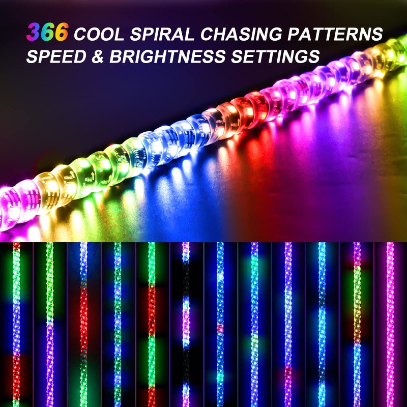Ehaho 2 Pack 5FT Whip Lights with Spring Base,LED Whip Light with App & Remote Control, Spiral RGB Chasing Lighted Whips with Rocker Switch, Music Whip Light for UTV ATV Polaris RZR Can-Am SXS Truck - Image 2