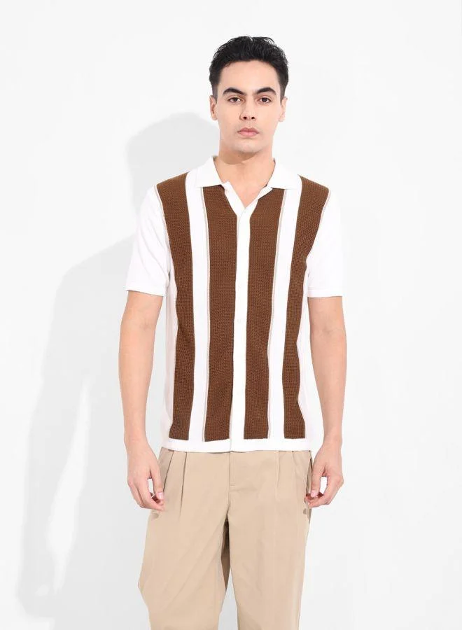 The Indian Garage Co Men Slim Fit Textured Polo Collar Half Sleeves Shirt