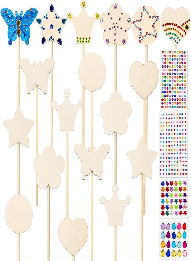 Pllieay Princess Fairy Wands Kit Include 18 Pieces 6 Styles Unfinished Wooden Princess Wand and 4 Gem Stickers Princess Art Magical Show for Party Supplies - Image 1