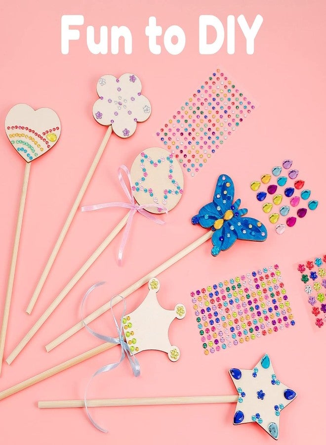 Pllieay Princess Fairy Wands Kit Include 18 Pieces 6 Styles Unfinished Wooden Princess Wand and 4 Gem Stickers Princess Art Magical Show for Party Supplies - Image 3