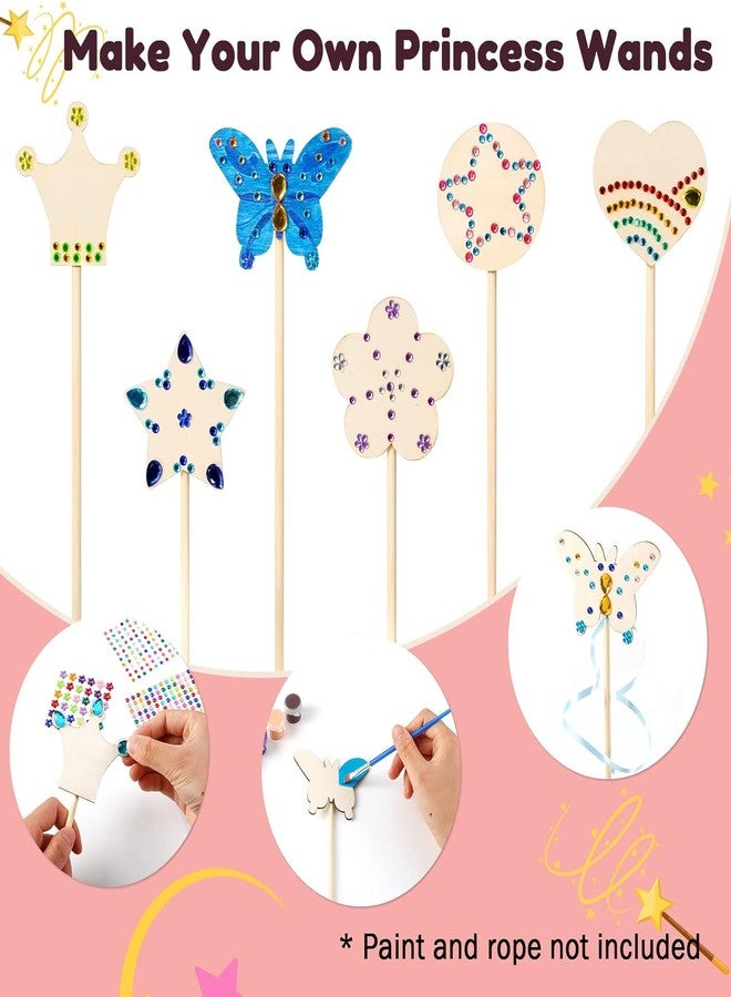 Pllieay Princess Fairy Wands Kit Include 18 Pieces 6 Styles Unfinished Wooden Princess Wand and 4 Gem Stickers Princess Art Magical Show for Party Supplies - Image 5