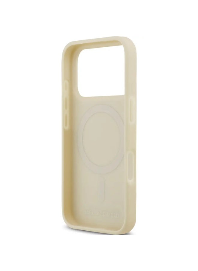 كارل لاغرفيلد جراب كارل لاغرفيلد ماج سيف الجلدي المغلف بالكامل، لون بيج، لهاتف آيفون 17 برو ماكس – KLOHMP17XPGKLFOFE - Image 3