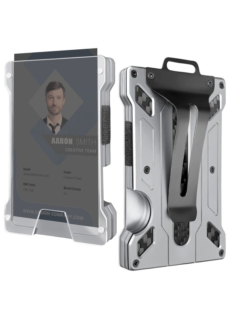 KHAJUL Wallet for Men, Slim Aluminum Metal Money Clip with Transparent Work Rfid Metal Wallet (Moon Silver)  - Image 2