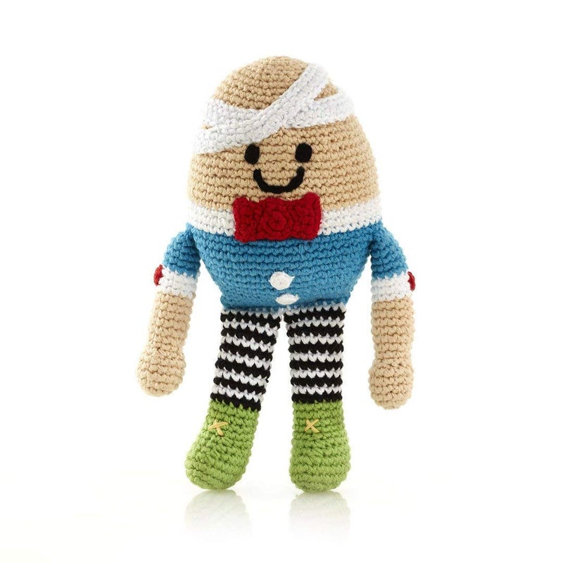Pebble Handmade Humpty Dumpty Crochet Fair Trade Pretend Imaginative Play Rattle Machine Washable