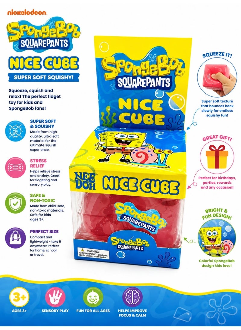 Nee Doh Nice Cube Stress Relief Fidget Toy, Sponge Bob Limited Edition, Squishy Sensory Squeeze Cubes Anxiety & Stress Relief, ADHD & Autism Sensory Toy, Stretchy Stress Ball Alternative, Calm Focus Desk Toy, Birthday Gift, Ages 3+ Color May Vary! - Image 2