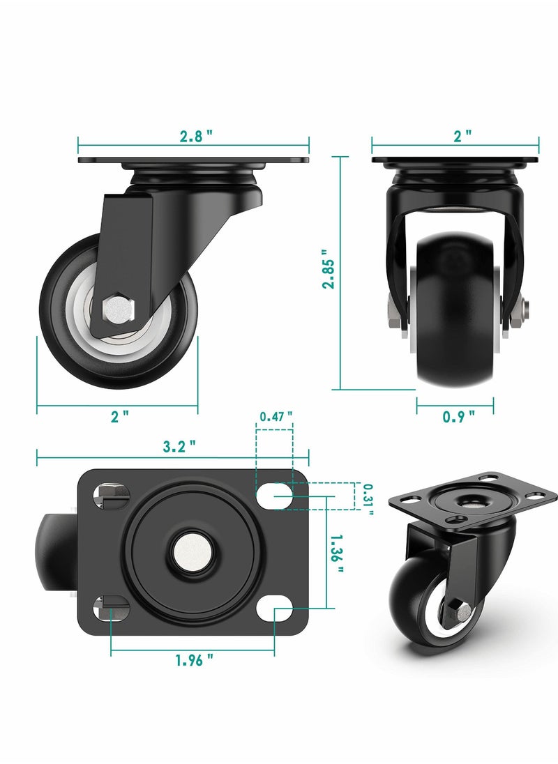 Excefore - 2 Inch Swivel Caster Wheels, Heavy Duty Plate Casters with Safety Brake Total Capacity 600lbs, 360 Degree Rotation Pulley for Set of 4 (2 with Brakes and 2 without) - Image 1