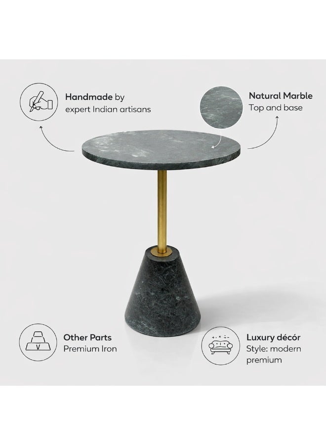 Handmade Side Table with Natural Marble Top and Base, Premium Iron Stand, 45 cm Height - Image 3