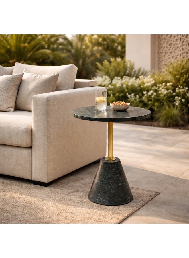 Handmade Side Table with Natural Marble Top and Base, Premium Iron Stand, 45 cm Height - Image 1