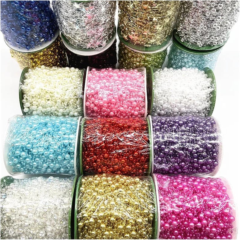 Pearls String Garland 5yards/lot 3-8mm Fishing Line Artificial Pearls Flower Beads Chain Garland Flowers Wedding Party Decoration DIY Accessories(White) - Image 2
