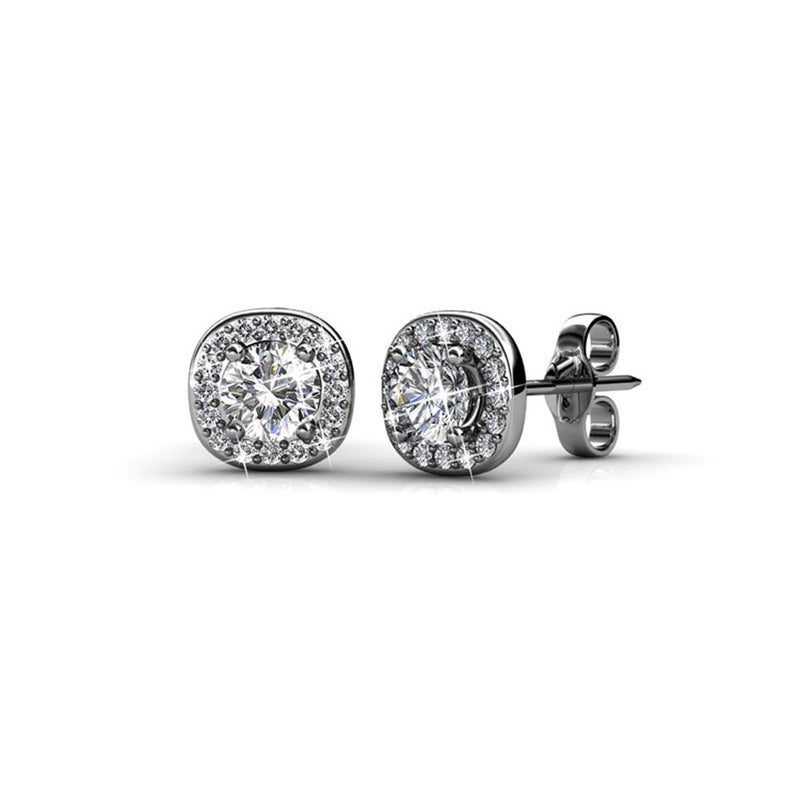 Cate & Chloe Ruth 18k White Gold Halo Stud Earrings with Round Cut Simulated Diamond Crystals, Elegant Jewelry for Women, Gift for Her on Christmas, Halloween and More - Image 1