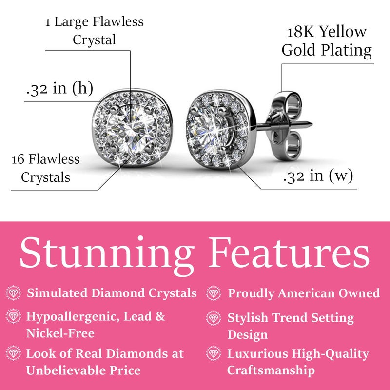 Cate & Chloe Ruth 18k White Gold Halo Stud Earrings with Round Cut Simulated Diamond Crystals, Elegant Jewelry for Women, Gift for Her on Christmas, Halloween and More - Image 2
