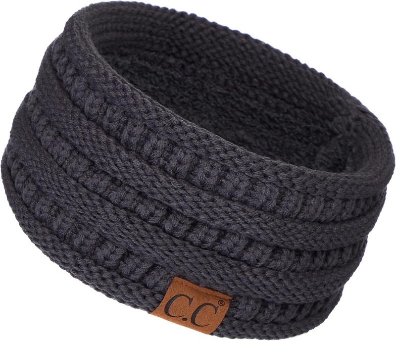 Cc Winter Fuzzy Fleece Lined Thick Knitted Diagonal Stripes Criss-Cross Pattern Headband Headwrap (HW-2060) - Image 1